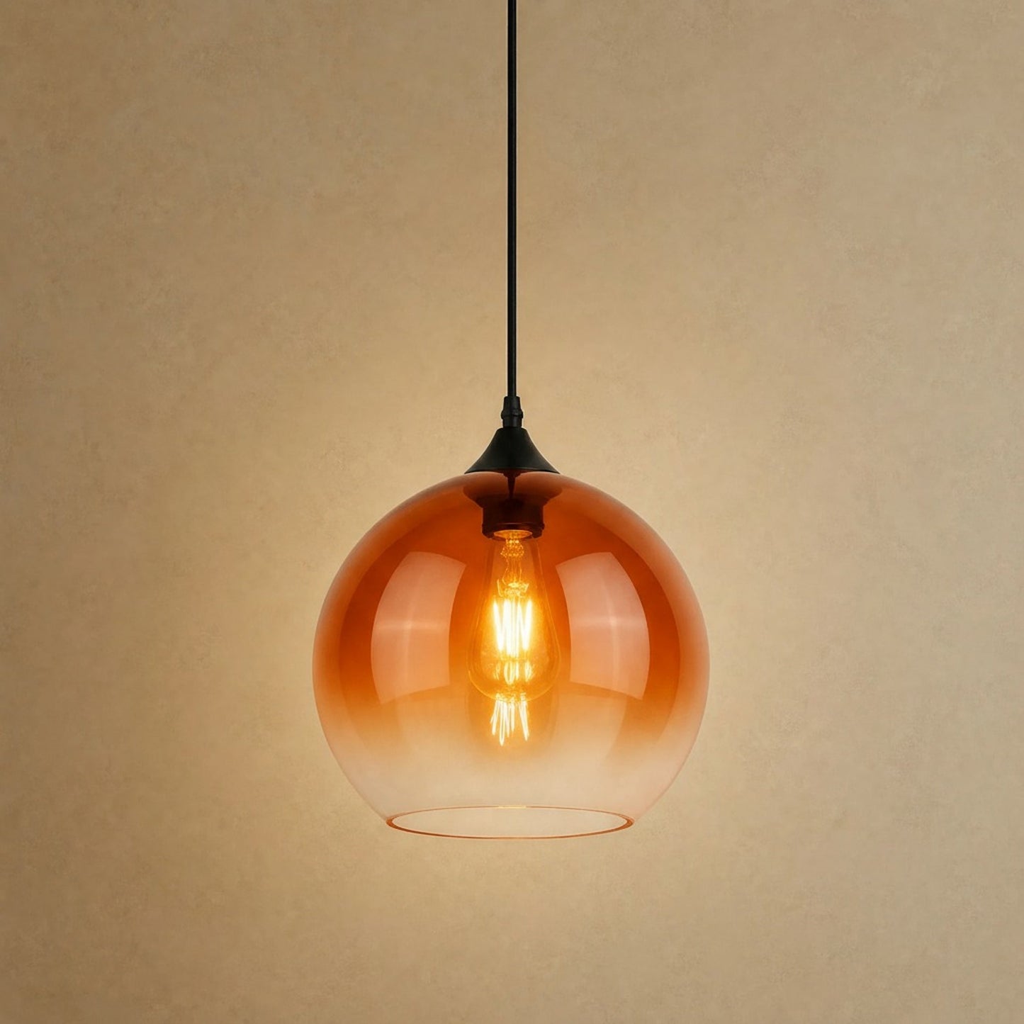 Suspension plafond Iridana, globe de verre dégradé ambre | Delvanie