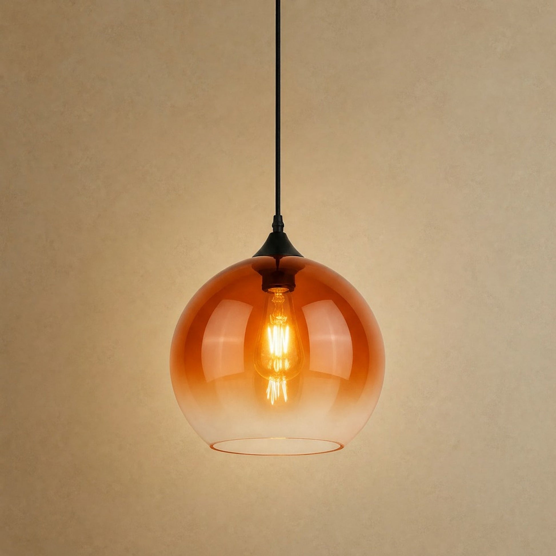 Suspension plafond Iridana, globe de verre dégradé ambre | Delvanie