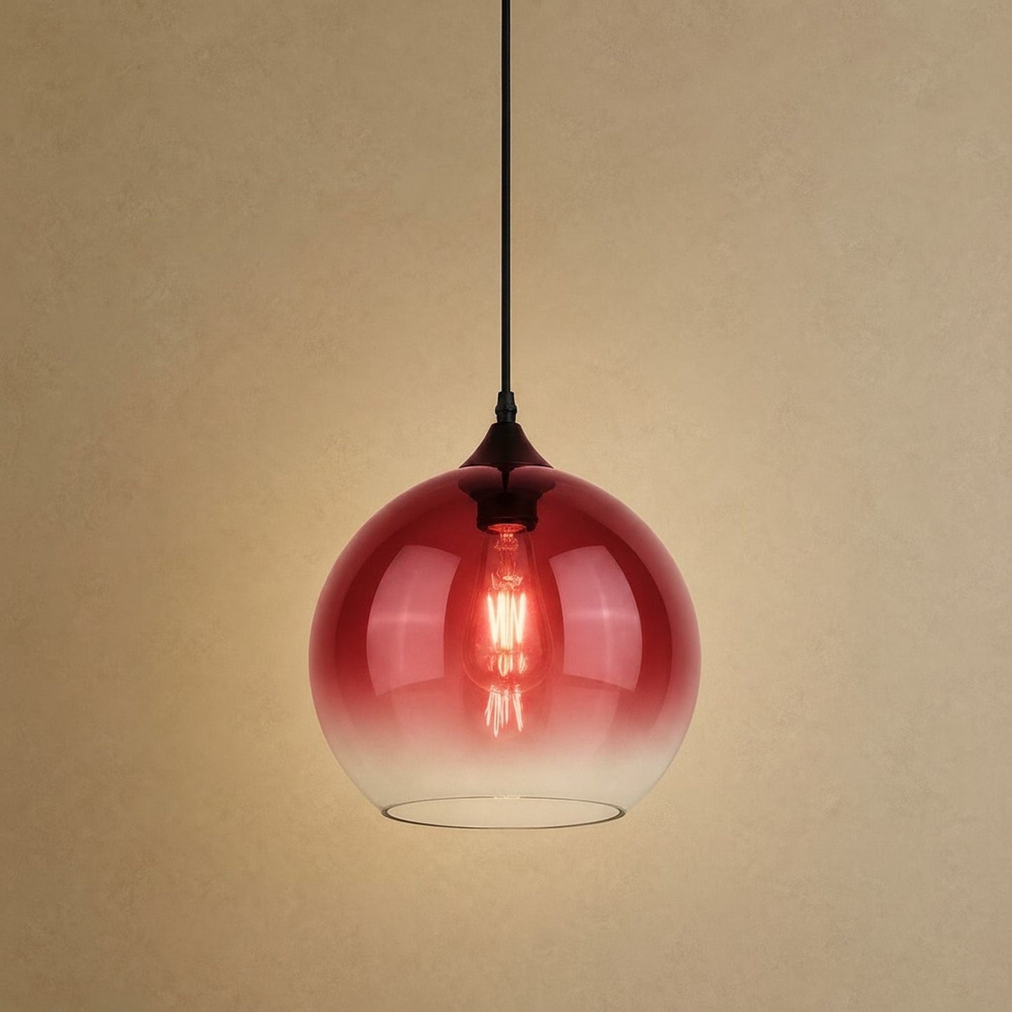 Suspension plafond Iridana, globe de verre dégradé rouge | Delvanie