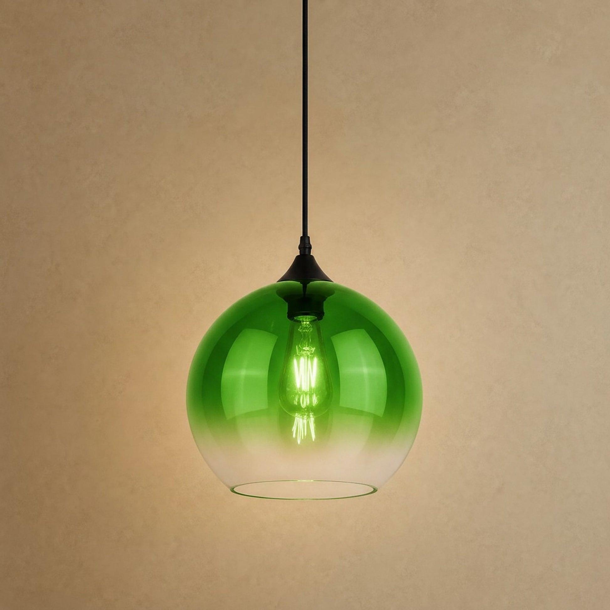 Suspension plafond Iridana, globe de verre dégradé vert | Delvanie