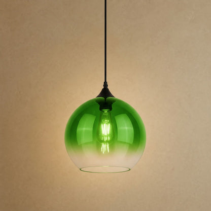 Suspension plafond Iridana, globe de verre dégradé vert | Delvanie