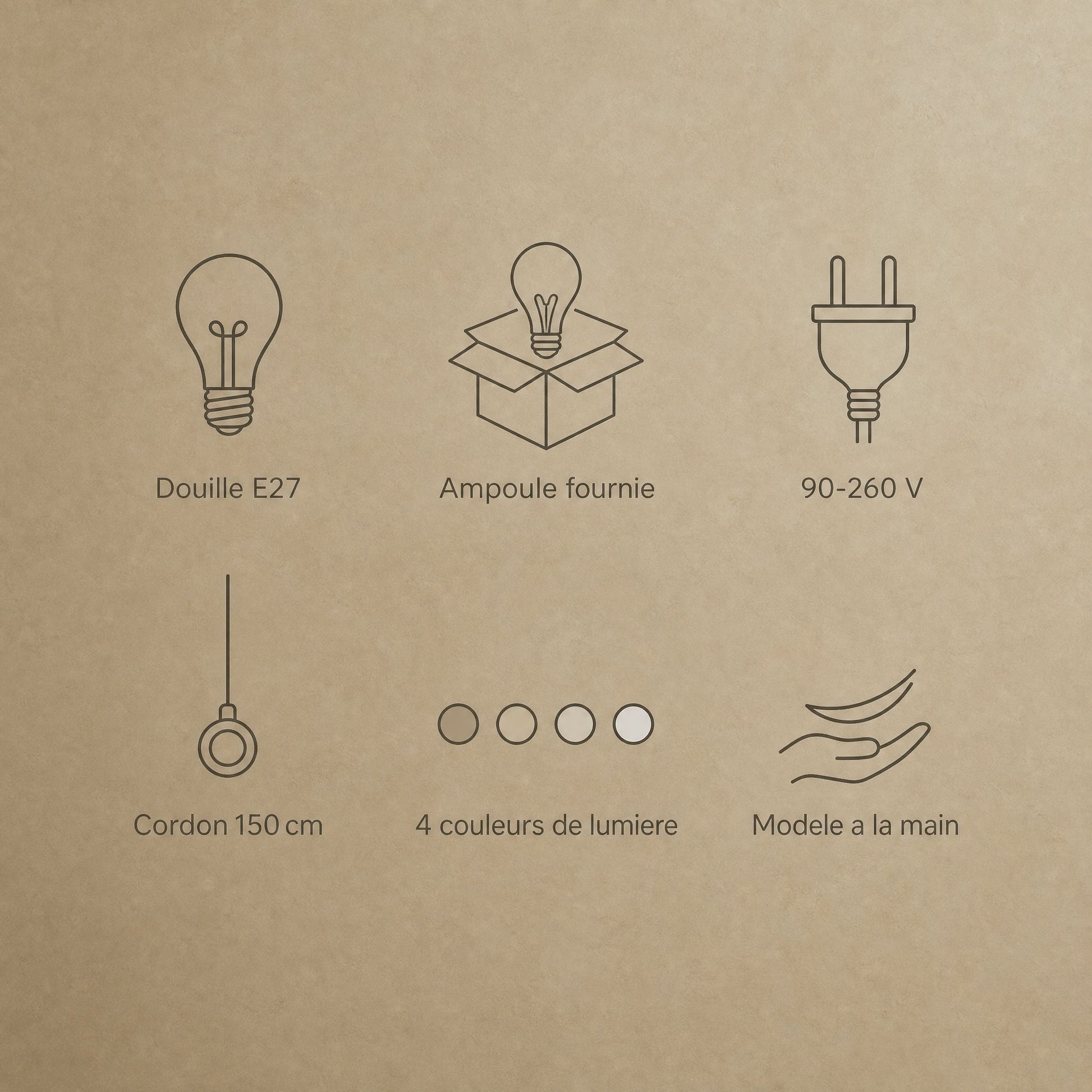 Caractéristiques de la suspension Golenza, douille E27 et ampoule LED fournie | Delvanie