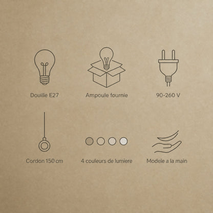 Caractéristiques de la suspension Golenza, douille E27 et ampoule LED fournie | Delvanie
