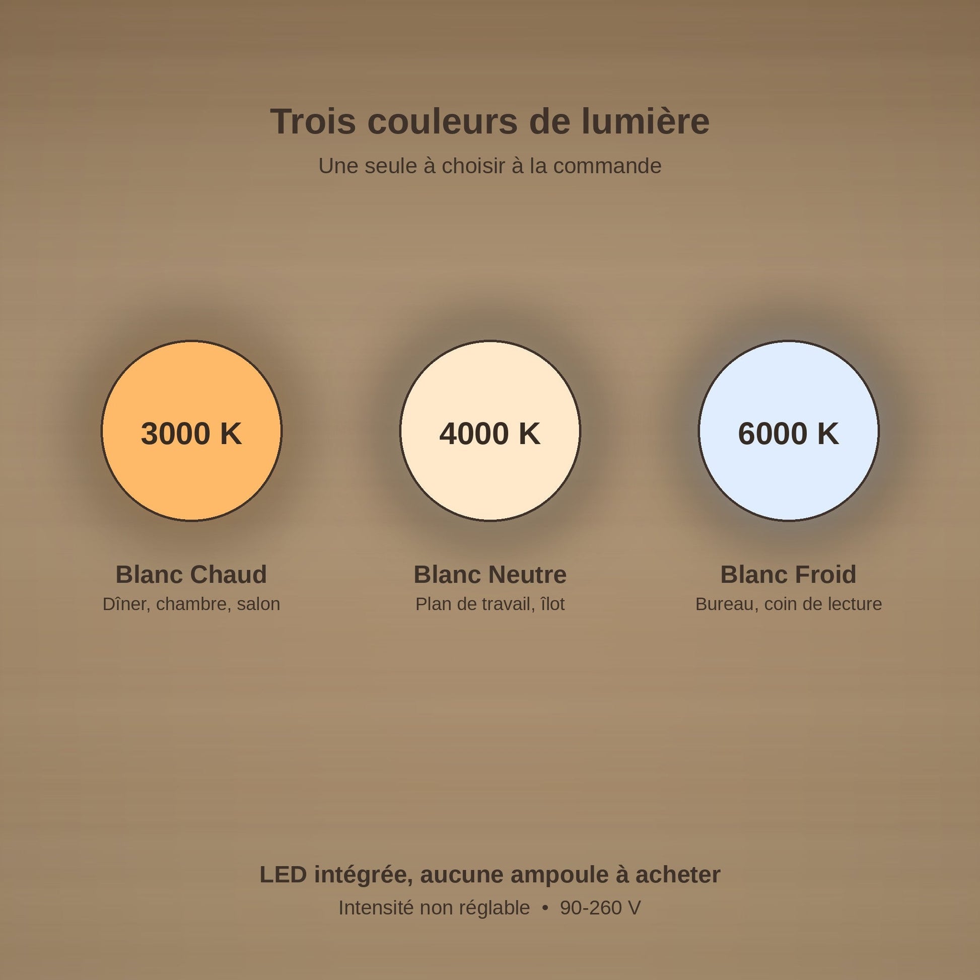 Trois couleurs de lumière de la suspension verre coloré Zuccara, 3000K, 4000K et 6000K | Delvanie