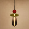 Suspension verre coloré Zuccara, trois perles rouge, olive et fumé, hauteur 37 cm | Delvanie