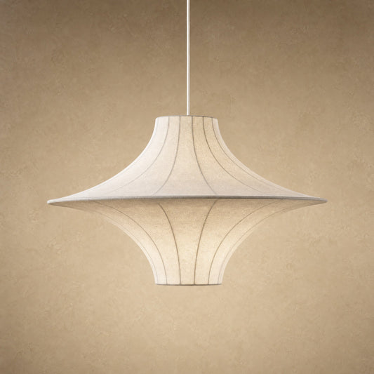 Suspension wabi sabi en tissu écru, double corolle à large bord plat, Ø 60 cm | Delvanie